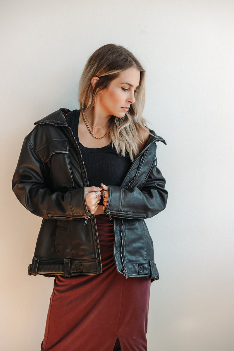 Free People Buckle Up Vegan Leather Jacket