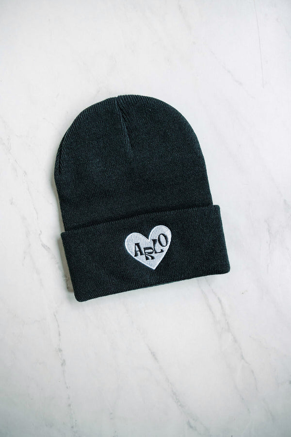 arlo-white-heart-black-beanie