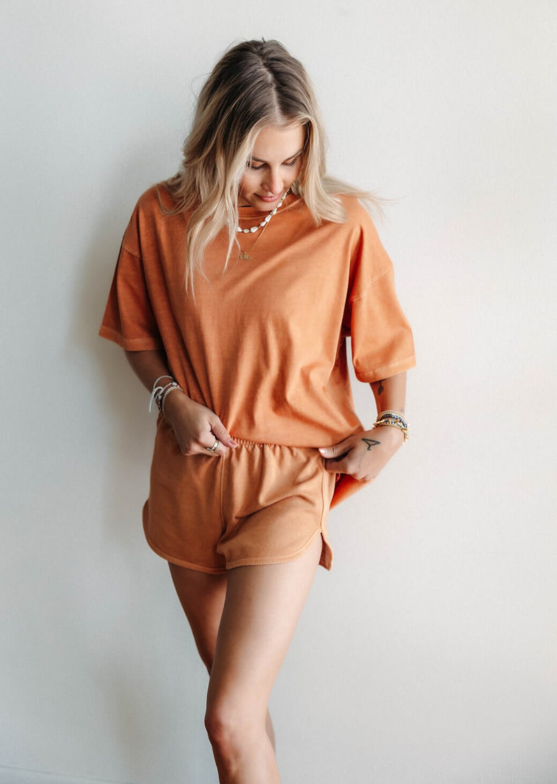 arlo-sunbanked-burnt-orange-elastic-waist-cotton-track-shorts