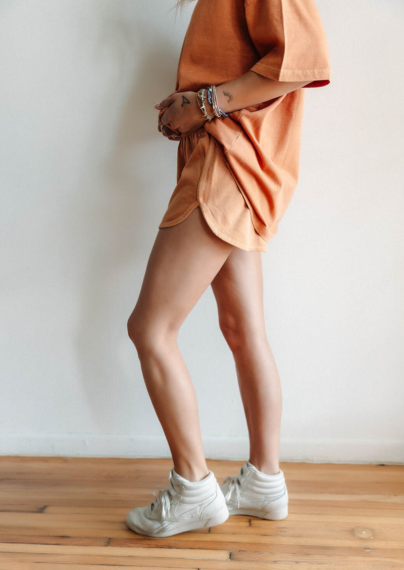 arlo-sunbanked-burnt-orange-elastic-waist-cotton-track-shorts